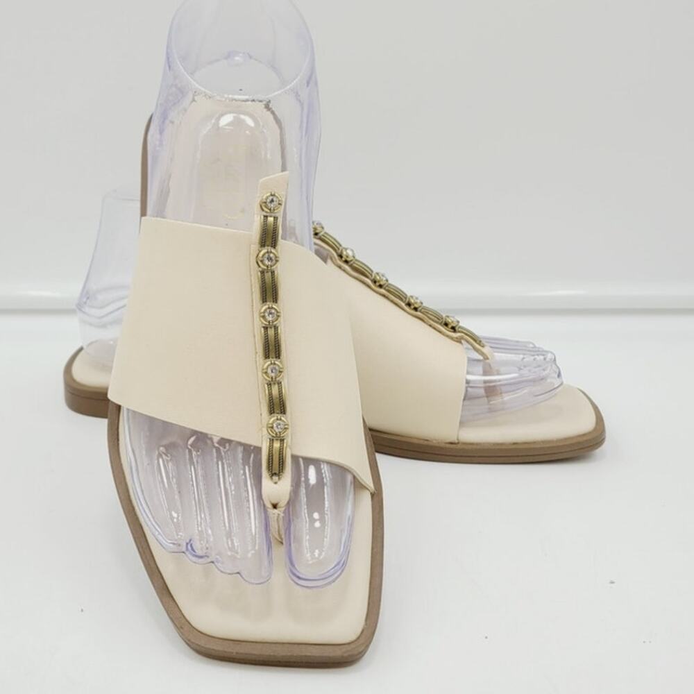 Franco Sarto Megs Sandal, Cream w/Metal & Rhinestone Detailing. Size 7 PRE-OWNED